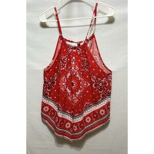 No‎ Boundaries Womens L Rayon Spaghetti Strap Bandana Print Top